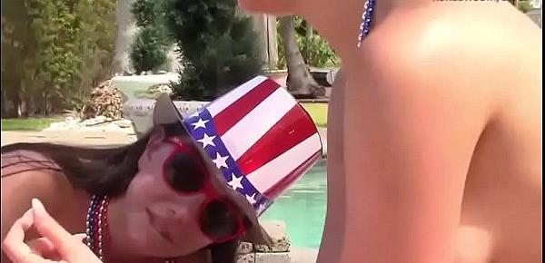  Two hot teen besties pussy pounded in fourth of July